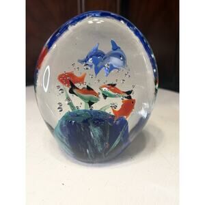 Vintage Murano Style Hand Blown Glass Aquarium Paperweight Fish Dolphin Tropical